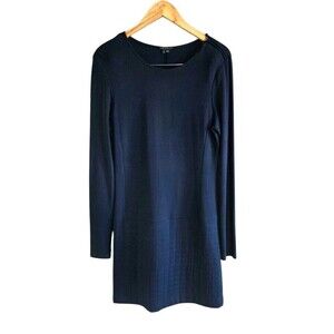 Theory Quilted Dress Women’s Large Navy Quiet Luxury Knee Length Shoulder Zip